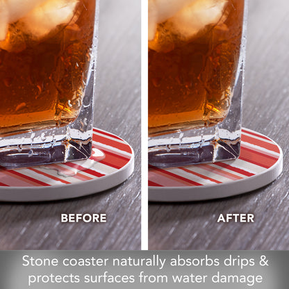 Thirstystone Candy Cane Stripes Single Round Absorbent Stone Coaster with Protective Cork Backing Manufactured in The USA 4" Diameter