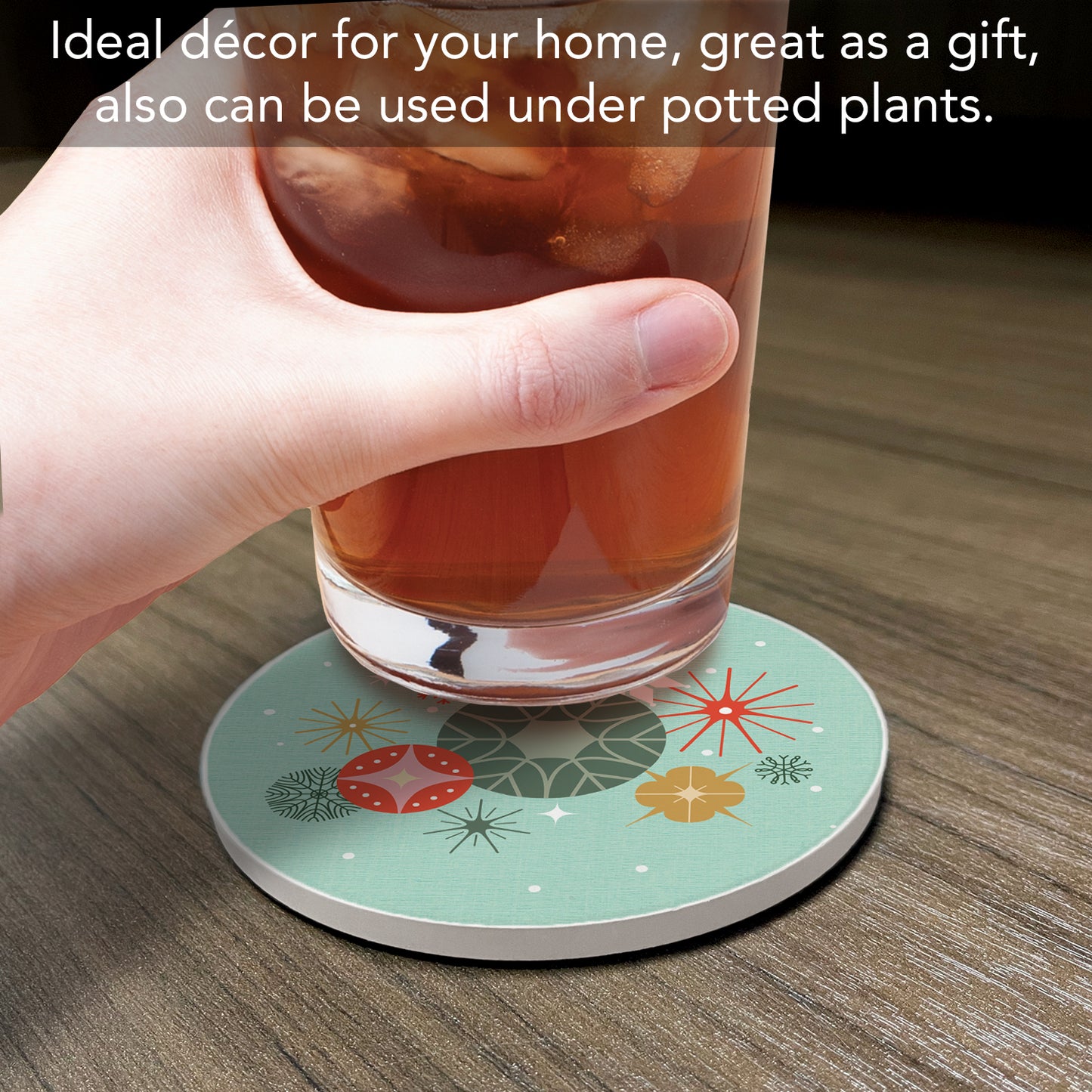 Thirstystone Retro Christmas Single Round Absorbent Stone Coaster with Protective Cork Backing Manufactured in The USA 4" Diameter