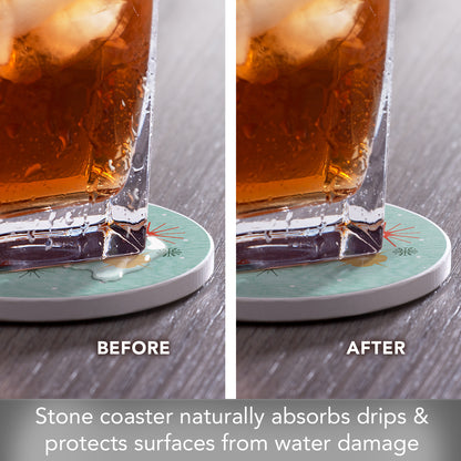 Thirstystone Retro Christmas Single Round Absorbent Stone Coaster with Protective Cork Backing Manufactured in The USA 4" Diameter