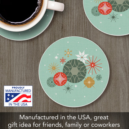 Thirstystone Retro Christmas Single Round Absorbent Stone Coaster with Protective Cork Backing Manufactured in The USA 4" Diameter