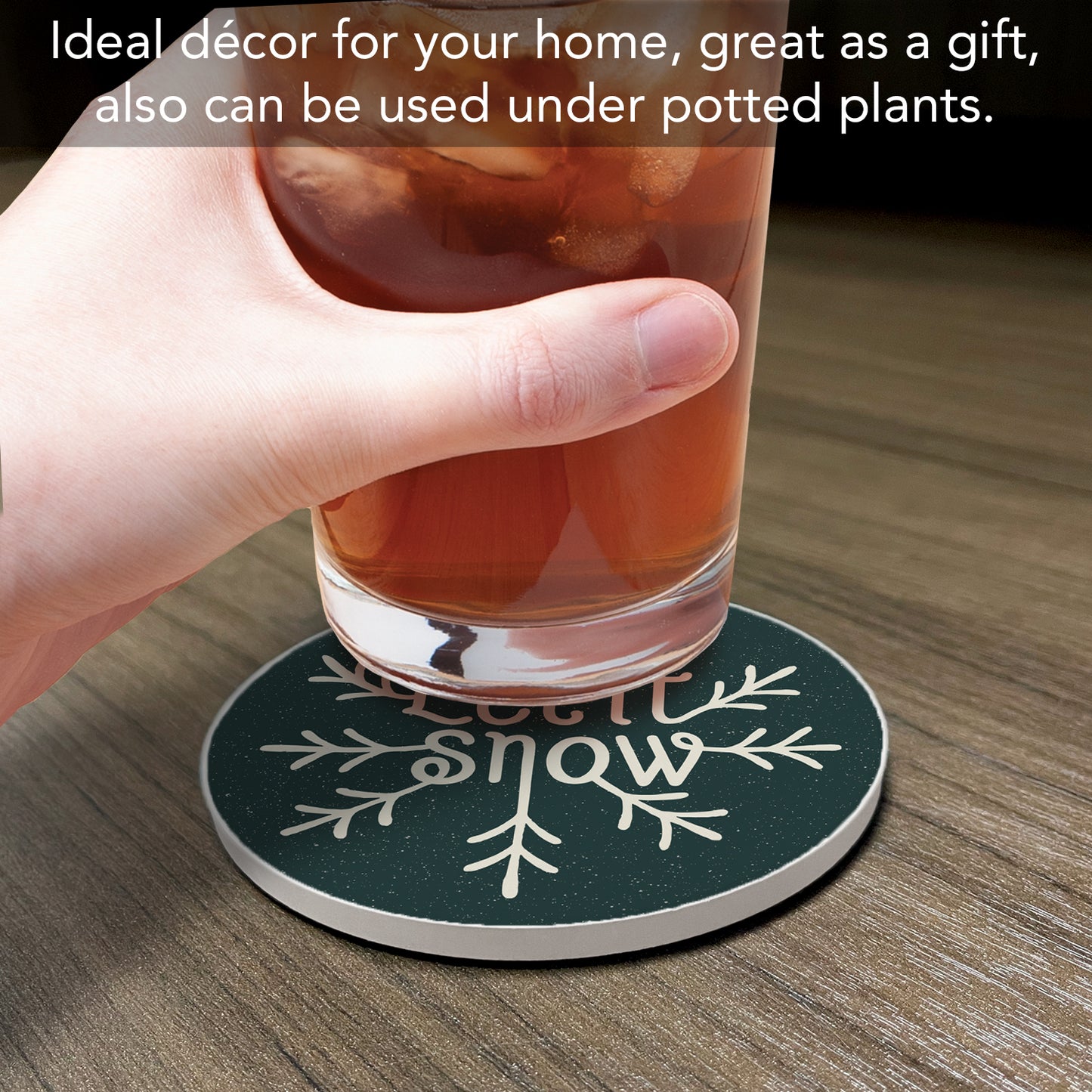 Thirstystone Let It Snow Single Round Absorbent Stone Coaster with Protective Cork Backing Manufactured in The USA 4" Diameter