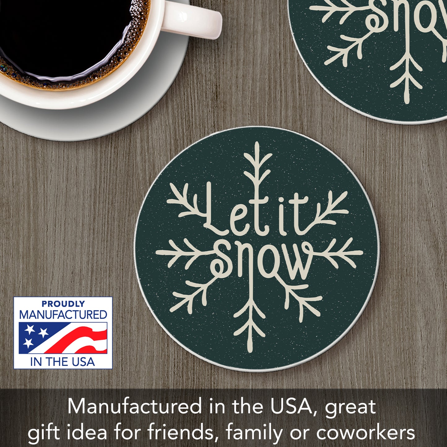 Thirstystone Let It Snow Single Round Absorbent Stone Coaster with Protective Cork Backing Manufactured in The USA 4" Diameter