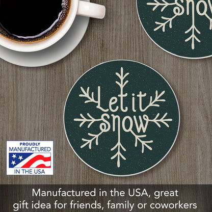 Thirstystone Let It Snow Single Round Absorbent Stone Coaster with Protective Cork Backing Manufactured in The USA 4" Diameter