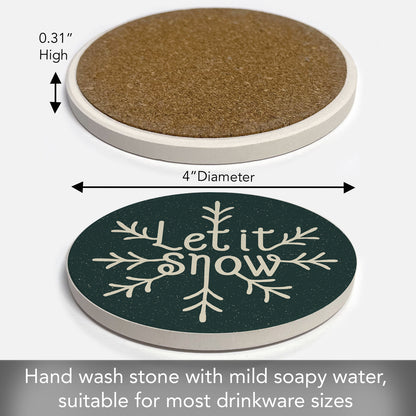 Thirstystone Let It Snow Single Round Absorbent Stone Coaster with Protective Cork Backing Manufactured in The USA 4" Diameter
