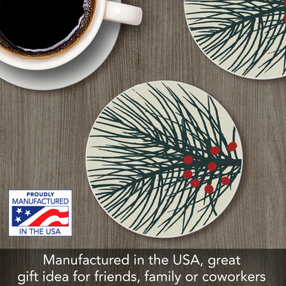 Thirstystone Christmas Pine Single Round Absorbent Stone Coaster with Protective Cork Backing Manufactured in The USA 4" Diameter