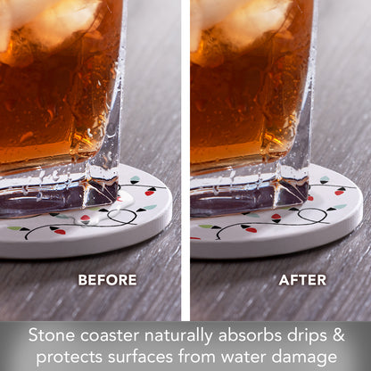 Thirstystone Christmas Lights Single Round Absorbent Stone Coaster with Protective Cork Backing Manufactured in The USA 4" Diameter