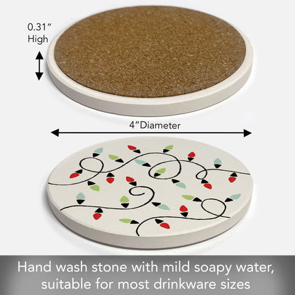 Thirstystone Christmas Lights Single Round Absorbent Stone Coaster with Protective Cork Backing Manufactured in The USA 4" Diameter