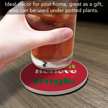 Thirstystone Merry Jingle Single Round Absorbent Stone Coaster with Protective Cork Backing Manufactured in The USA 4" Diameter
