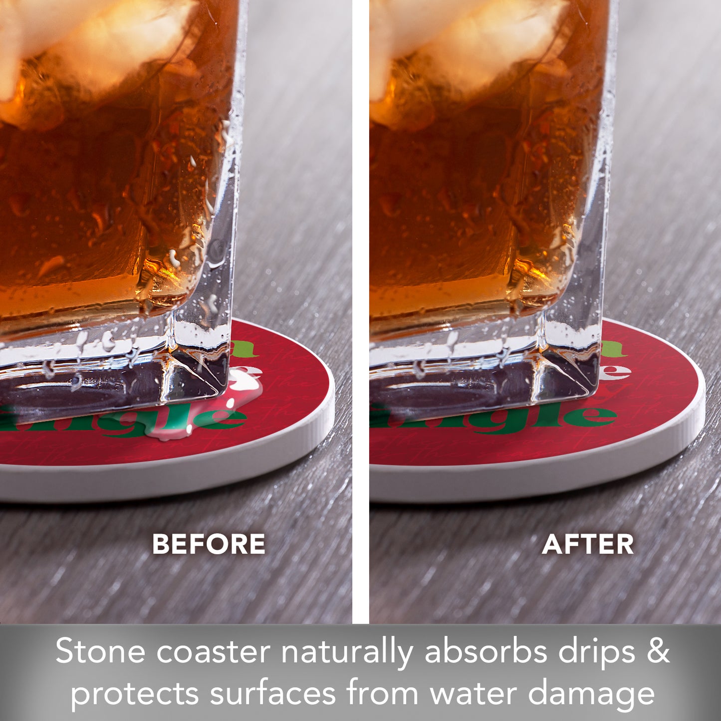 Thirstystone Merry Jingle Single Round Absorbent Stone Coaster with Protective Cork Backing Manufactured in The USA 4" Diameter