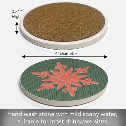 Thirstystone Snowflake Single Round Absorbent Stone Coaster with Protective Cork Backing Manufactured in The USA 4" Diameter