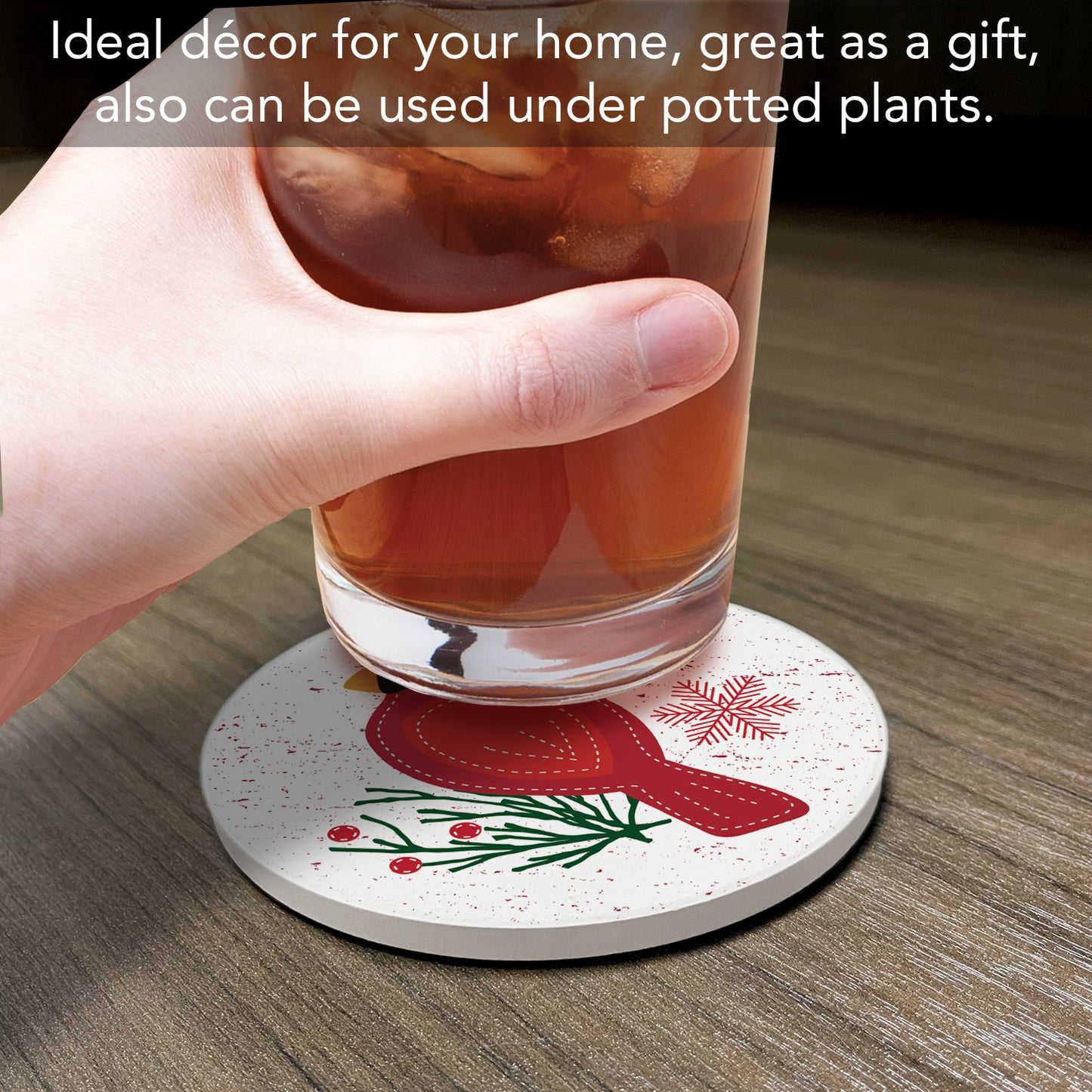 Thirstystone Stitched Red Cardinal Single Round Absorbent Stone Coaster with Protective Cork Backing Manufactured in The USA 4" Diameter