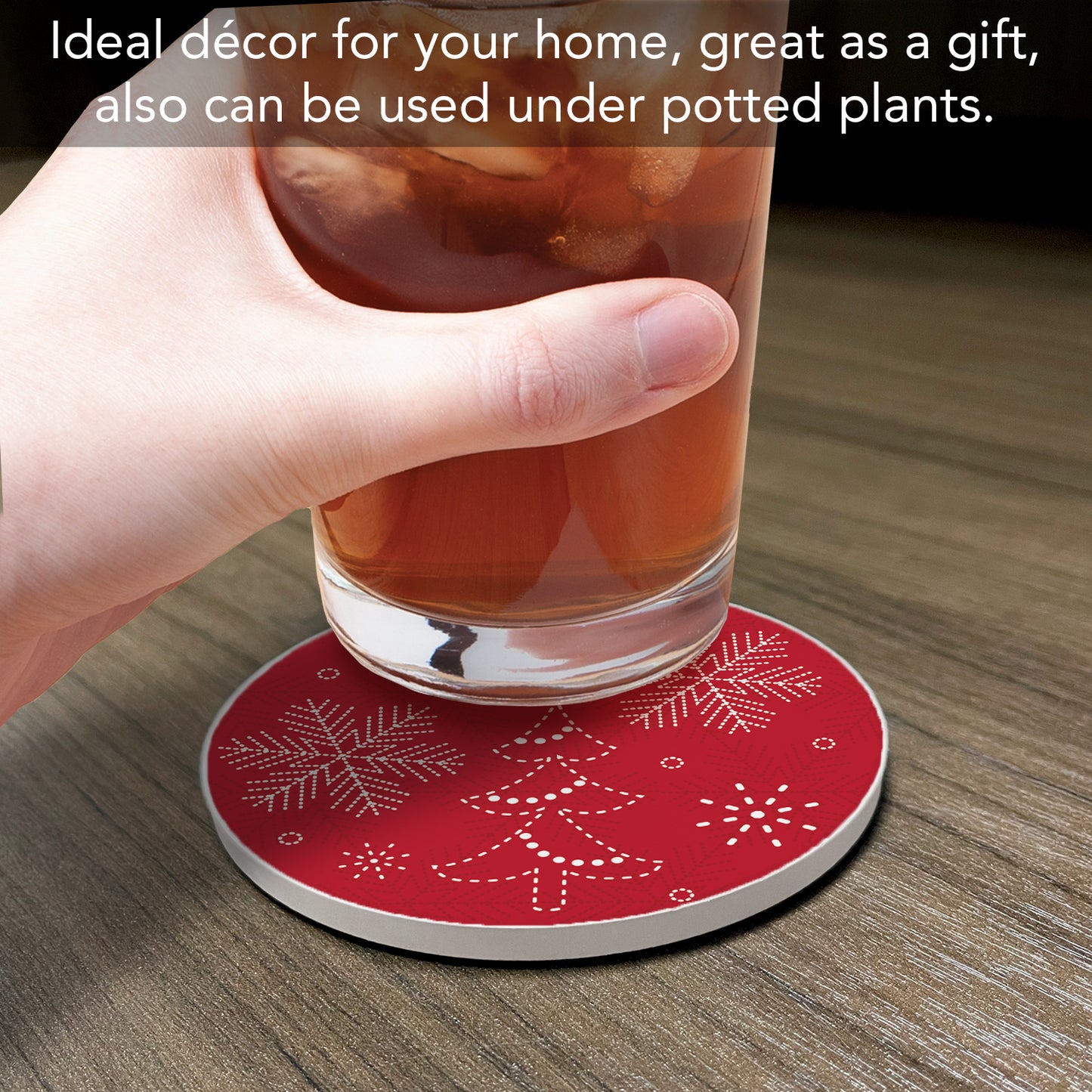 Thirstystone Stitched Snowflakes Single Round Absorbent Stone Coaster with Protective Cork Backing Manufactured in The USA 4" Diameter