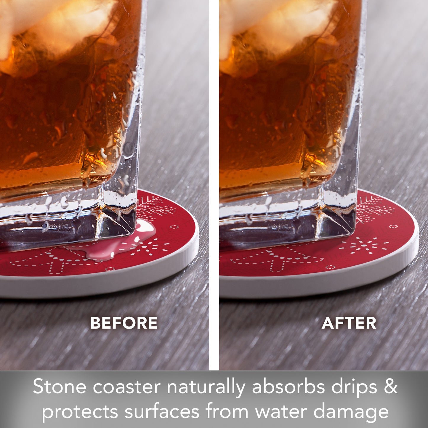 Thirstystone Stitched Snowflakes Single Round Absorbent Stone Coaster with Protective Cork Backing Manufactured in The USA 4" Diameter