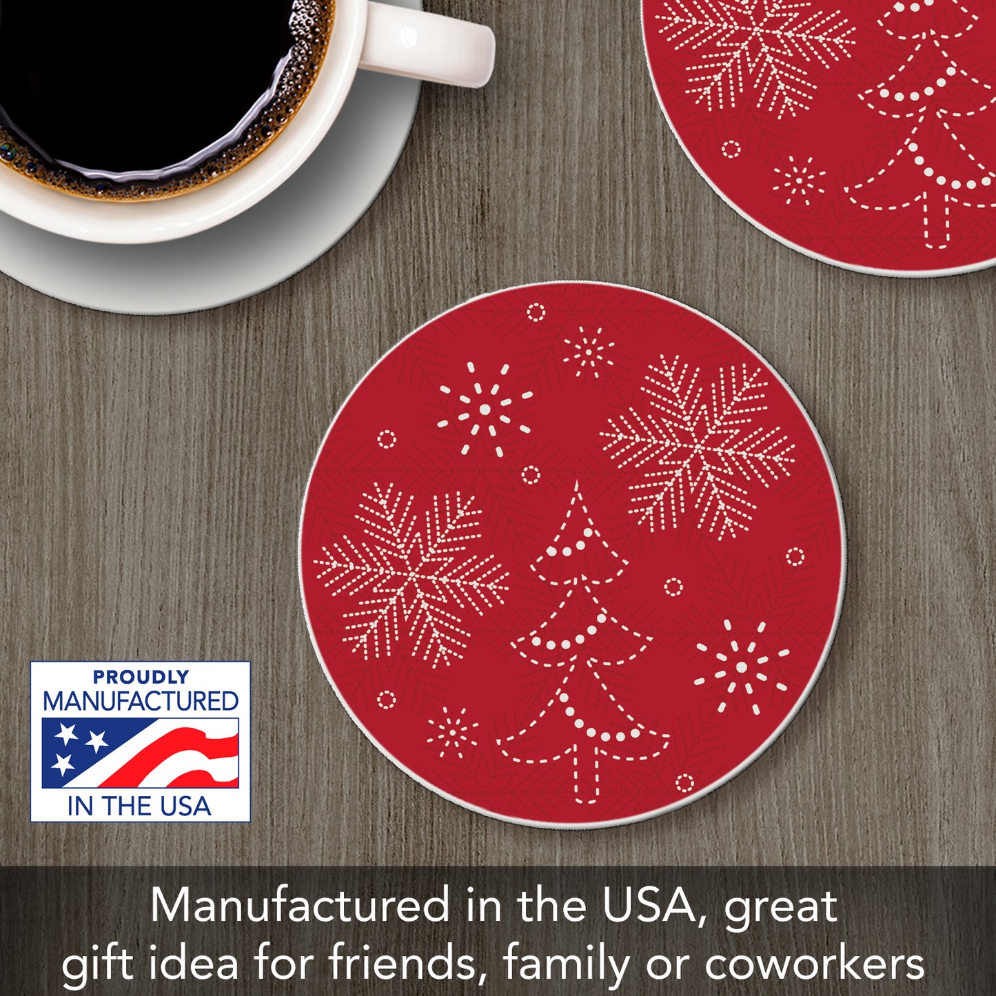 Thirstystone Stitched Snowflakes Single Round Absorbent Stone Coaster with Protective Cork Backing Manufactured in The USA 4" Diameter