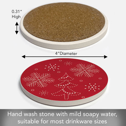Thirstystone Stitched Snowflakes Single Round Absorbent Stone Coaster with Protective Cork Backing Manufactured in The USA 4" Diameter