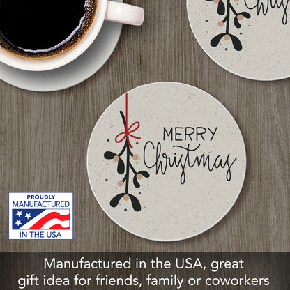 Thirstystone Mistletoe Christmas Single Round Absorbent Stone Coaster with Protective Cork Backing Manufactured in The USA 4" Diameter