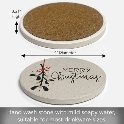 Thirstystone Mistletoe Christmas Single Round Absorbent Stone Coaster with Protective Cork Backing Manufactured in The USA 4" Diameter