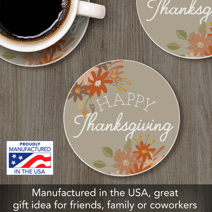 Thirstystone Happy Thanksgiving Round Absorbent Stone Coaster with Protective Cork Backing Manufactured in The USA 4" Diameter