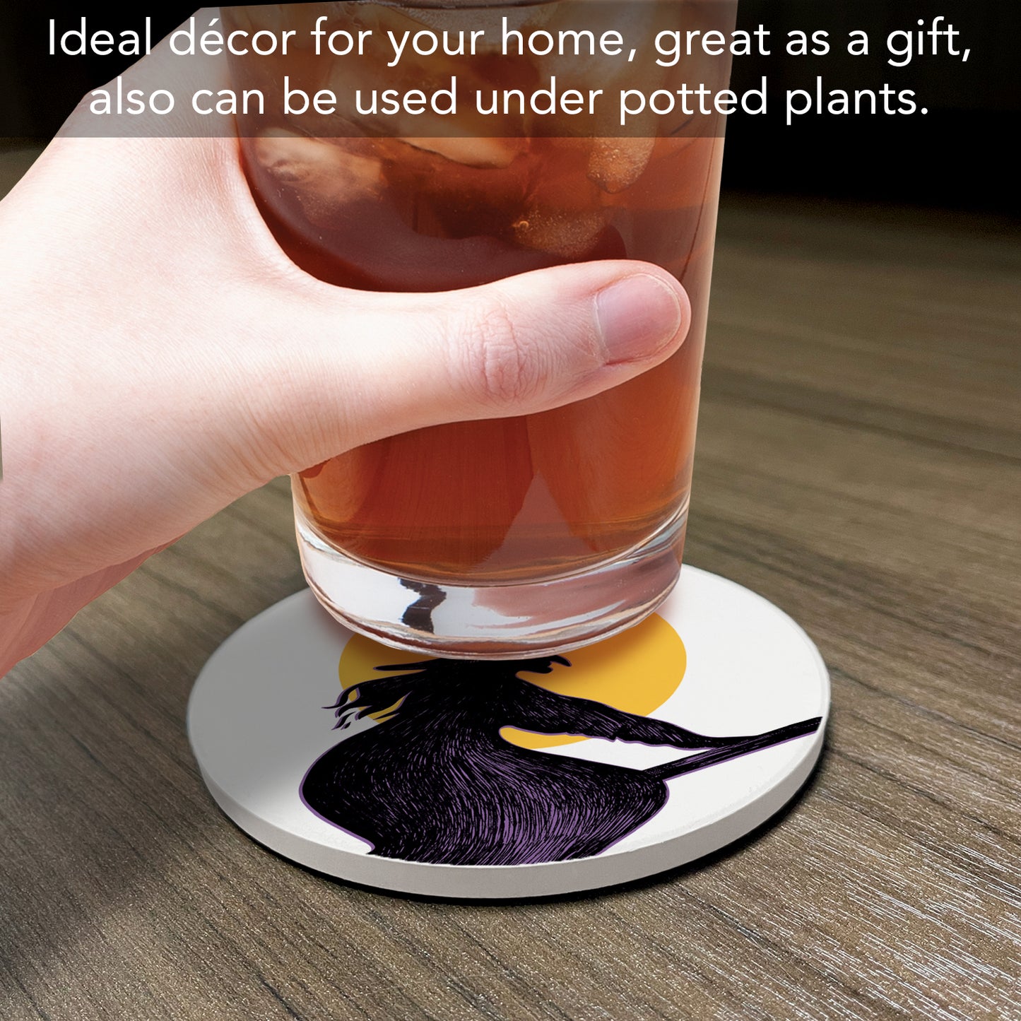 Thirstystone Witch's Broom Round Absorbent Stone Coaster with Protective Cork Backing Manufactured in The USA 4" Diameter