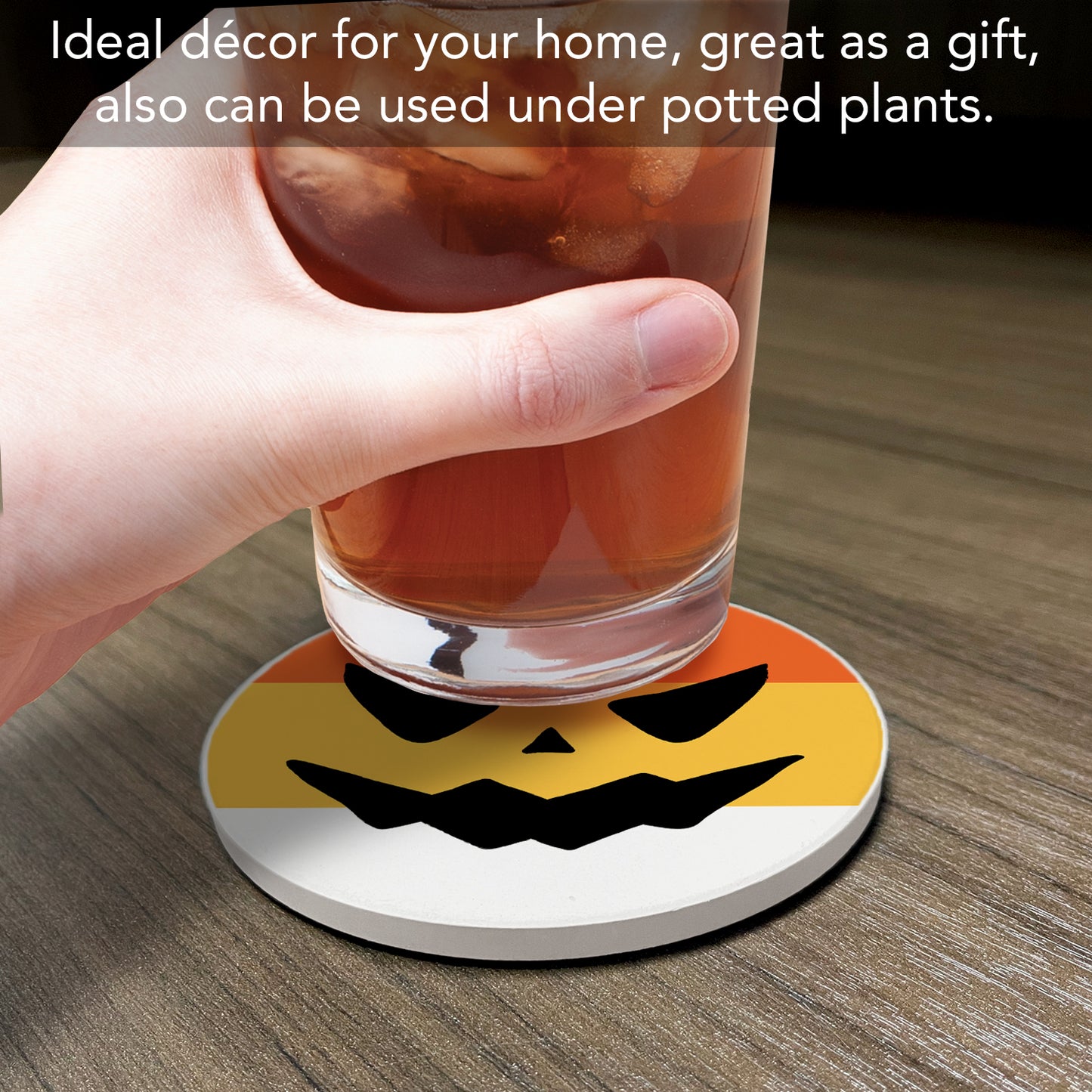 Thirstystone Candy Corn Jack-O-Lantern Round Absorbent Stone Coaster with Protective Cork Backing Manufactured in The USA 4" Diameter