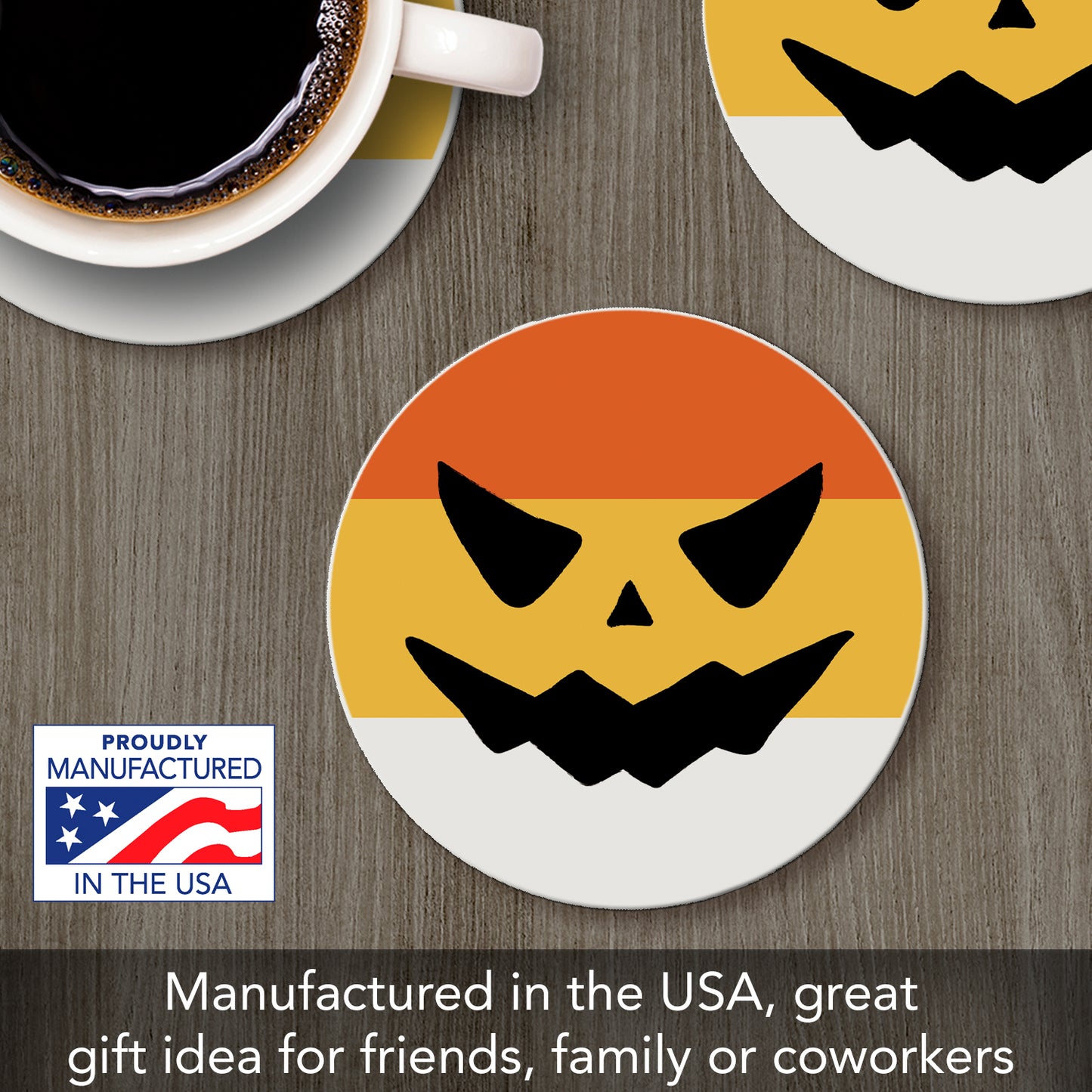 Thirstystone Candy Corn Jack-O-Lantern Round Absorbent Stone Coaster with Protective Cork Backing Manufactured in The USA 4" Diameter