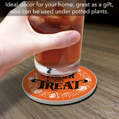 Thirstystone Trick or Treat Round Absorbent Stone Coaster with Protective Cork Backing Manufactured in The USA 4" Diameter