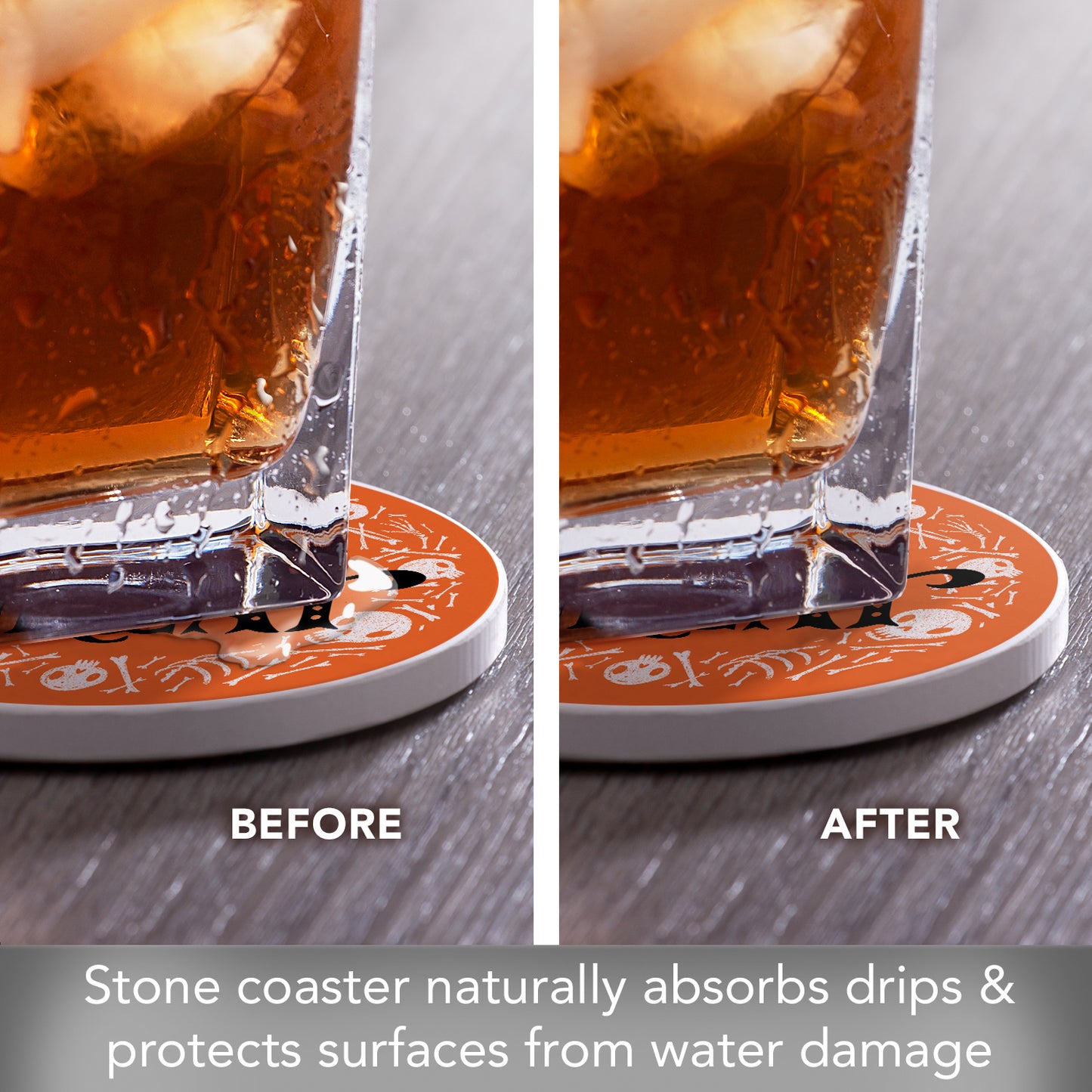 Thirstystone Trick or Treat Round Absorbent Stone Coaster with Protective Cork Backing Manufactured in The USA 4" Diameter