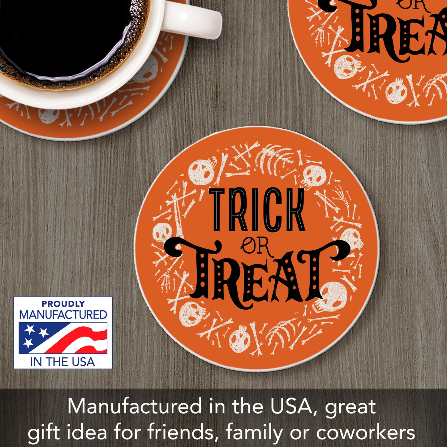 Thirstystone Trick or Treat Round Absorbent Stone Coaster with Protective Cork Backing Manufactured in The USA 4" Diameter