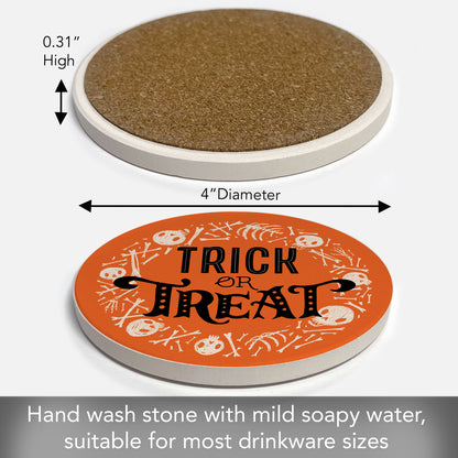 Thirstystone Trick or Treat Round Absorbent Stone Coaster with Protective Cork Backing Manufactured in The USA 4" Diameter