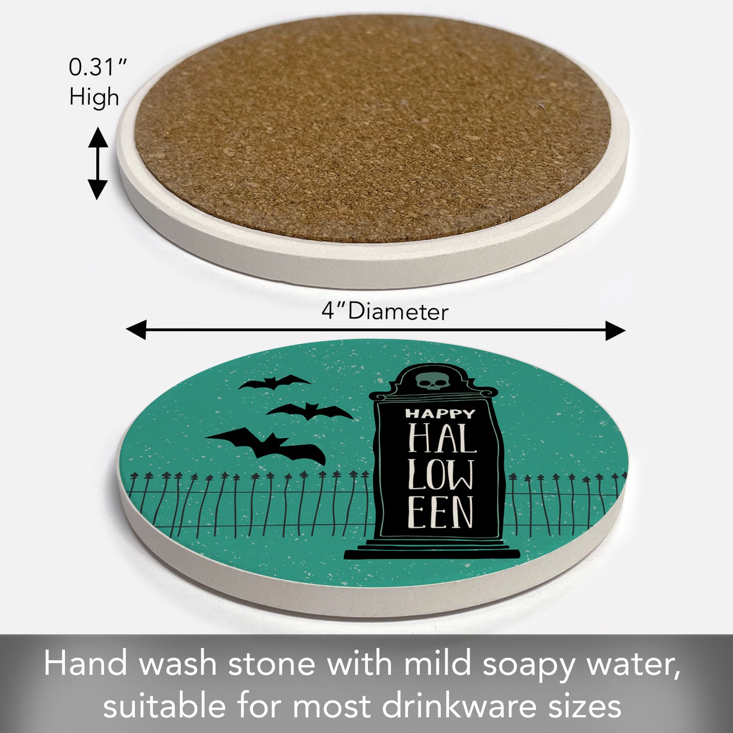 Thirstystone Halloween Grave Round Absorbent Stone Coaster with Protective Cork Backing Manufactured in The USA 4" Diameter