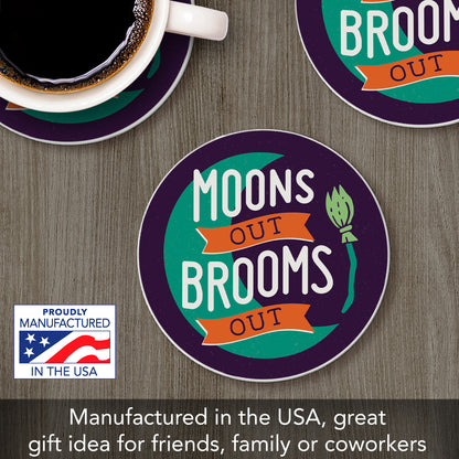 Thirstystone Moons Out Brooms Out Round Absorbent Stone Coaster with Protective Cork Backing Manufactured in The USA 4" Diameter