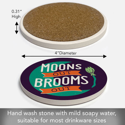 Thirstystone Moons Out Brooms Out Round Absorbent Stone Coaster with Protective Cork Backing Manufactured in The USA 4" Diameter