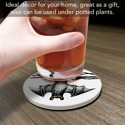 Thirstystone Hanging Bat Round Absorbent Stone Coaster with Protective Cork Backing Manufactured in The USA 4" Diameter