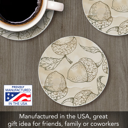 Thirstystone Acorn Round Absorbent Stone Coaster with Protective Cork Backing Manufactured in The USA 4" Diameter