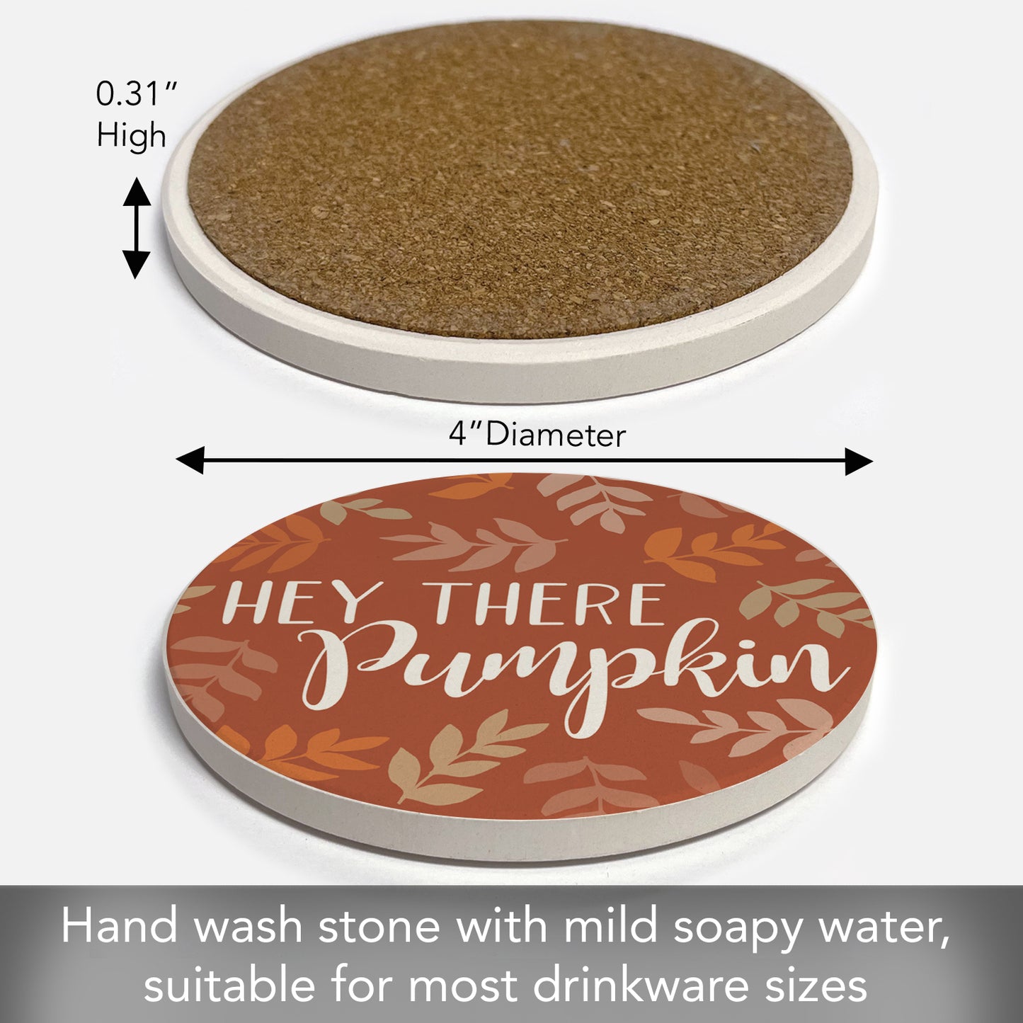 Thirstystone Hey There Pumpkin Round Absorbent Stone Coaster with Protective Cork Backing Manufactured in The USA 4" Diameter