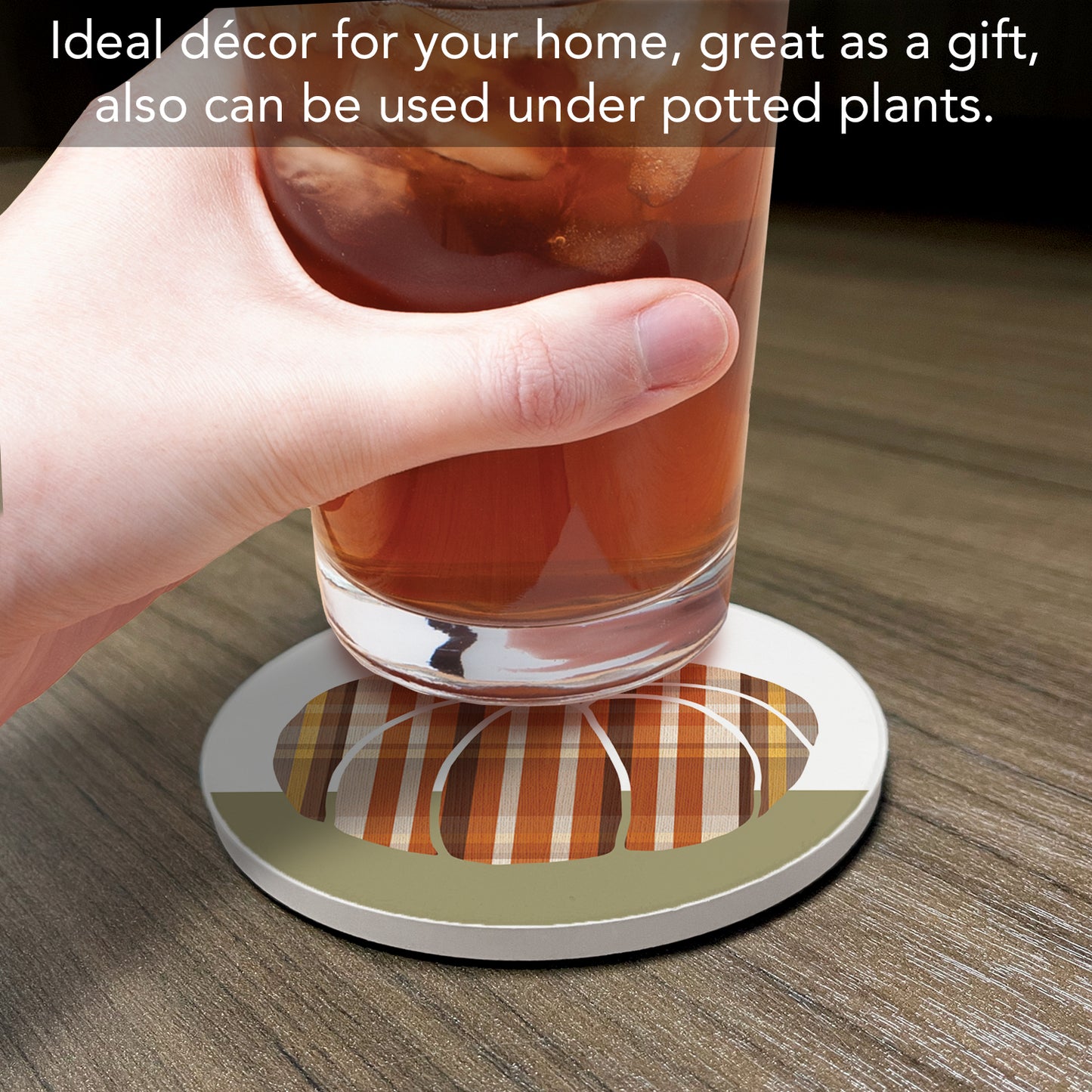 Thirstystone Plaid Pumpkin Round Absorbent Stone Coaster with Protective Cork Backing Manufactured in The USA 4" Diameter