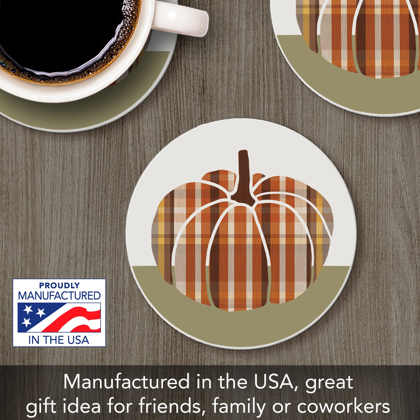 Thirstystone Plaid Pumpkin Round Absorbent Stone Coaster with Protective Cork Backing Manufactured in The USA 4" Diameter