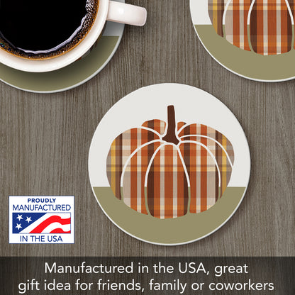 Thirstystone Plaid Pumpkin Round Absorbent Stone Coaster with Protective Cork Backing Manufactured in The USA 4" Diameter