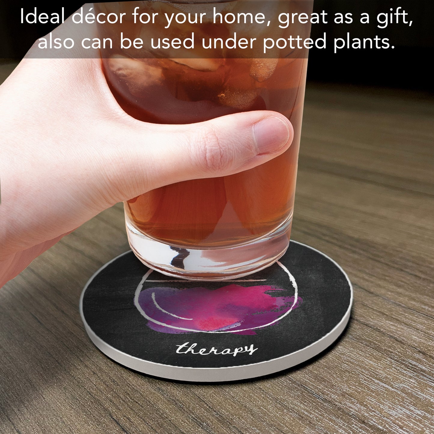 Thirstystone Liquid Therapy Single Round Absorbent Stone Coaster with Protective Cork Backing Manufactured in The USA 4" Diameter