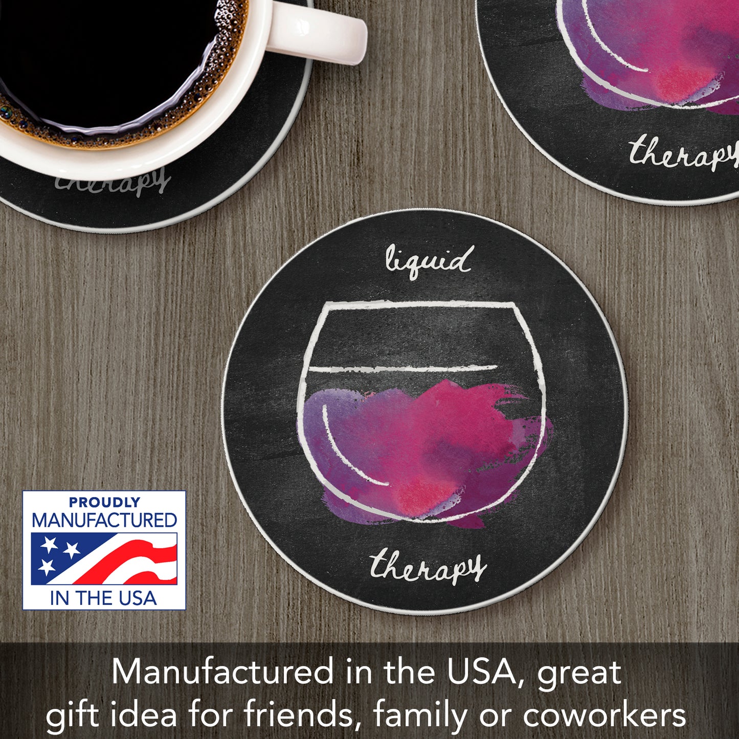 Thirstystone Liquid Therapy Single Round Absorbent Stone Coaster with Protective Cork Backing Manufactured in The USA 4" Diameter