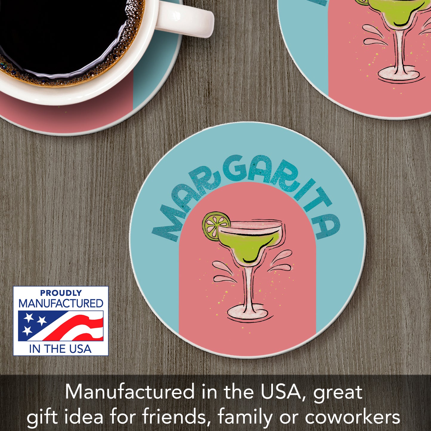 Thirstystone Margarita Single Round Absorbent Stone Coaster with Protective Cork Backing Manufactured in The USA 4" Diameter