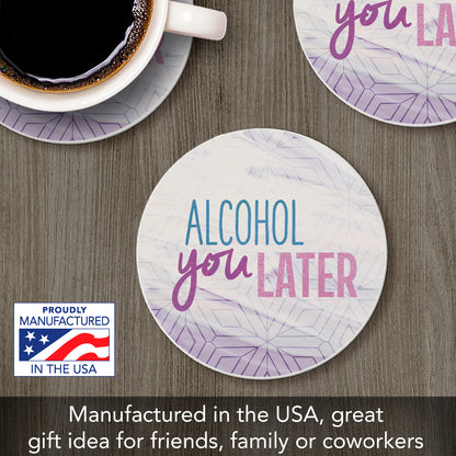 Thirstystone Alcohol Later Single Round Absorbent Stone Coaster with Protective Cork Backing Manufactured in The USA 4" Diameter