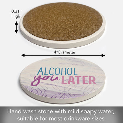 Thirstystone Alcohol Later Single Round Absorbent Stone Coaster with Protective Cork Backing Manufactured in The USA 4" Diameter
