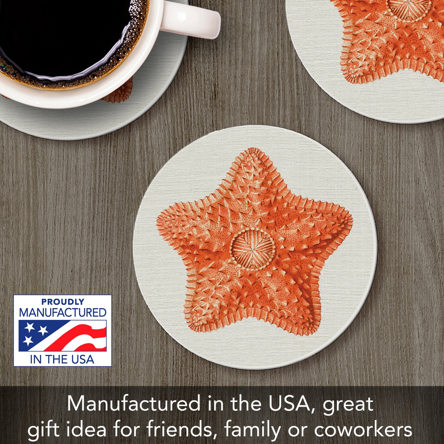 Thirstystone Starfish Dream Round Absorbent Stone Coaster with Protective Cork Backing Manufactured in The USA 4" Diameter