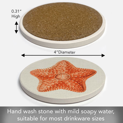 Thirstystone Starfish Dream Round Absorbent Stone Coaster with Protective Cork Backing Manufactured in The USA 4" Diameter
