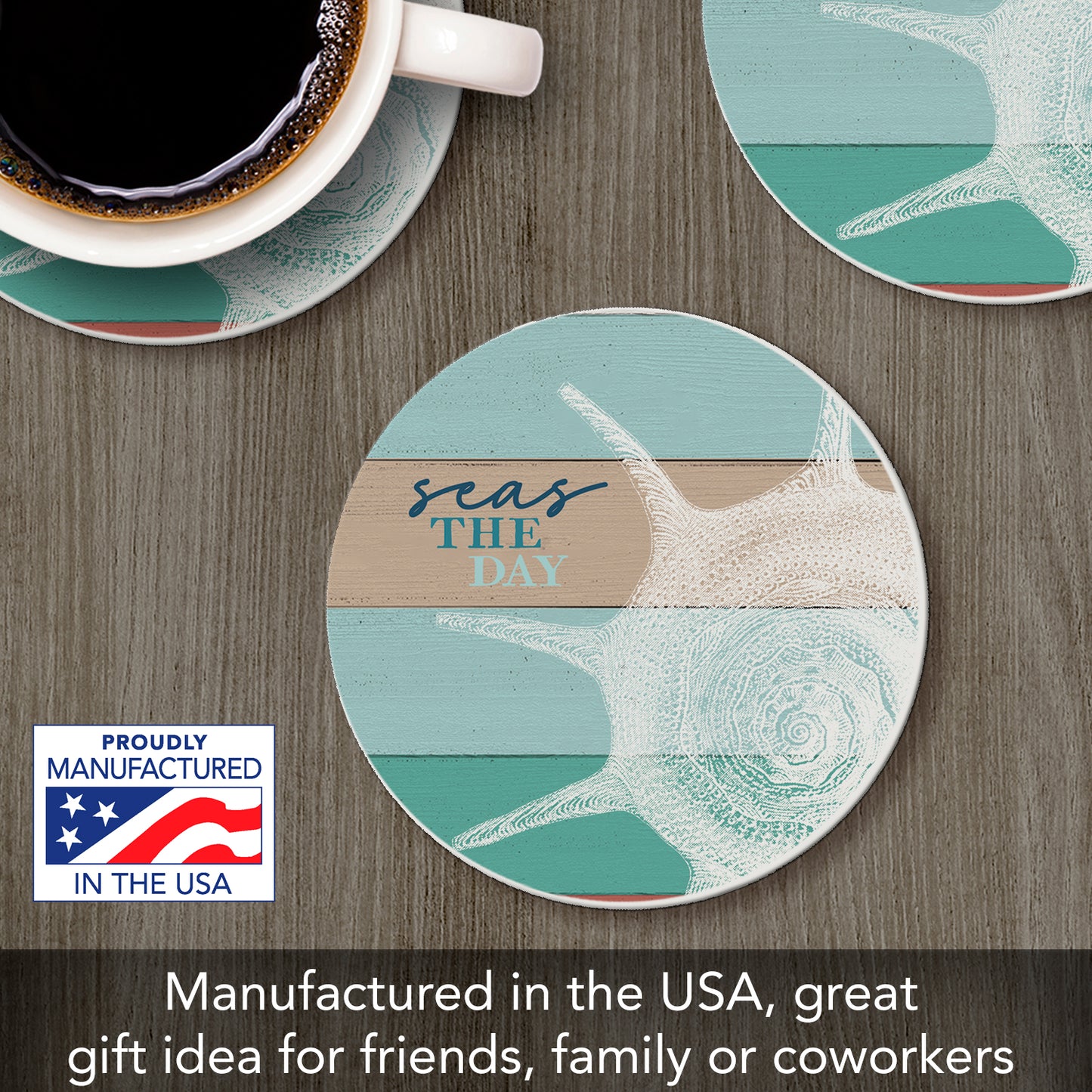 Thirstystone Seas The Day Round Absorbent Stone Coaster with Protective Cork Backing Manufactured in The USA 4" Diameter
