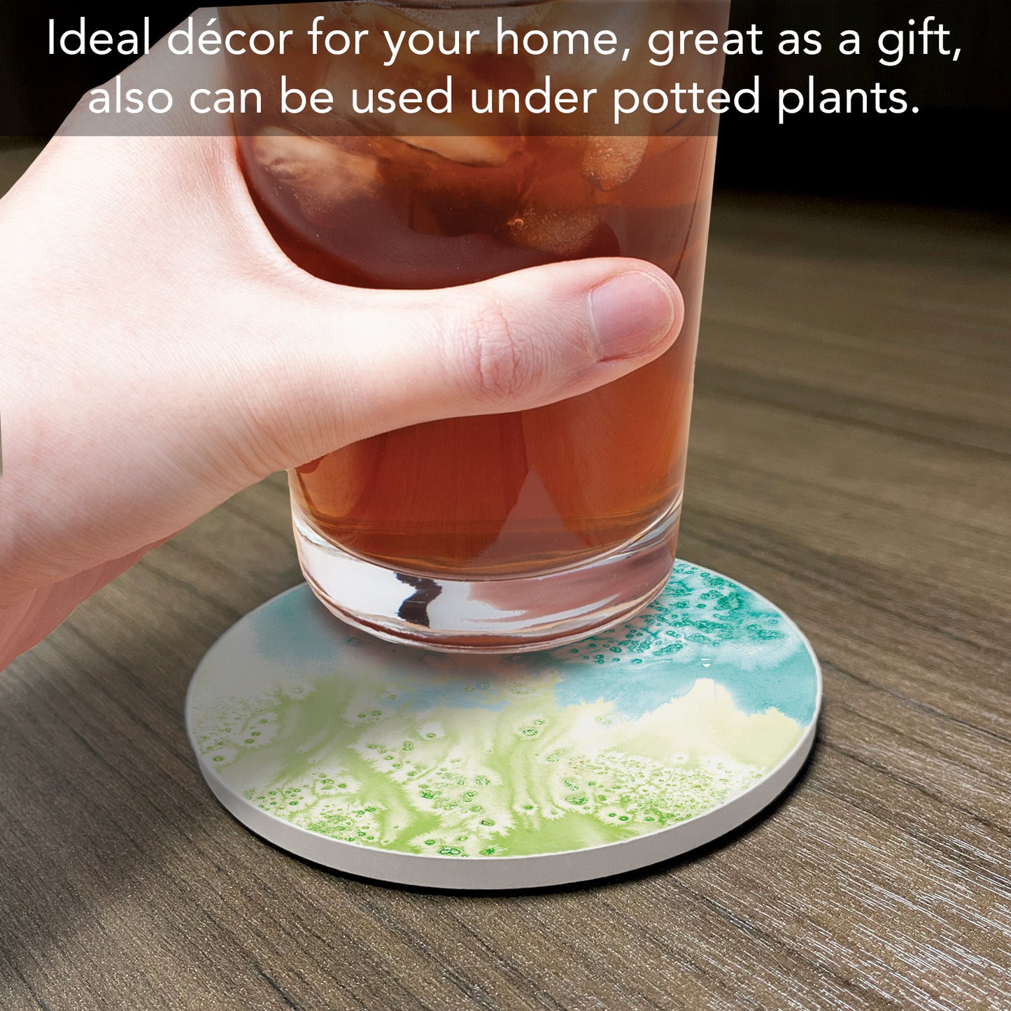 Thirstystone Salty Waves Round Absorbent Stone Coaster with Protective Cork Backing Manufactured in The USA 4" Diameter