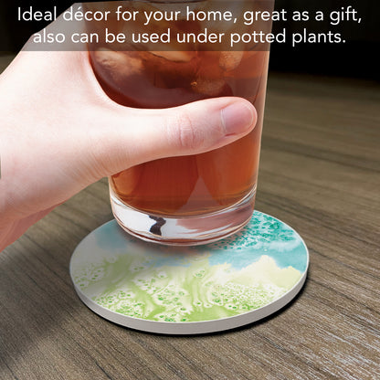 Thirstystone Salty Waves Round Absorbent Stone Coaster with Protective Cork Backing Manufactured in The USA 4" Diameter