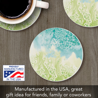 Thirstystone Salty Waves Round Absorbent Stone Coaster with Protective Cork Backing Manufactured in The USA 4" Diameter