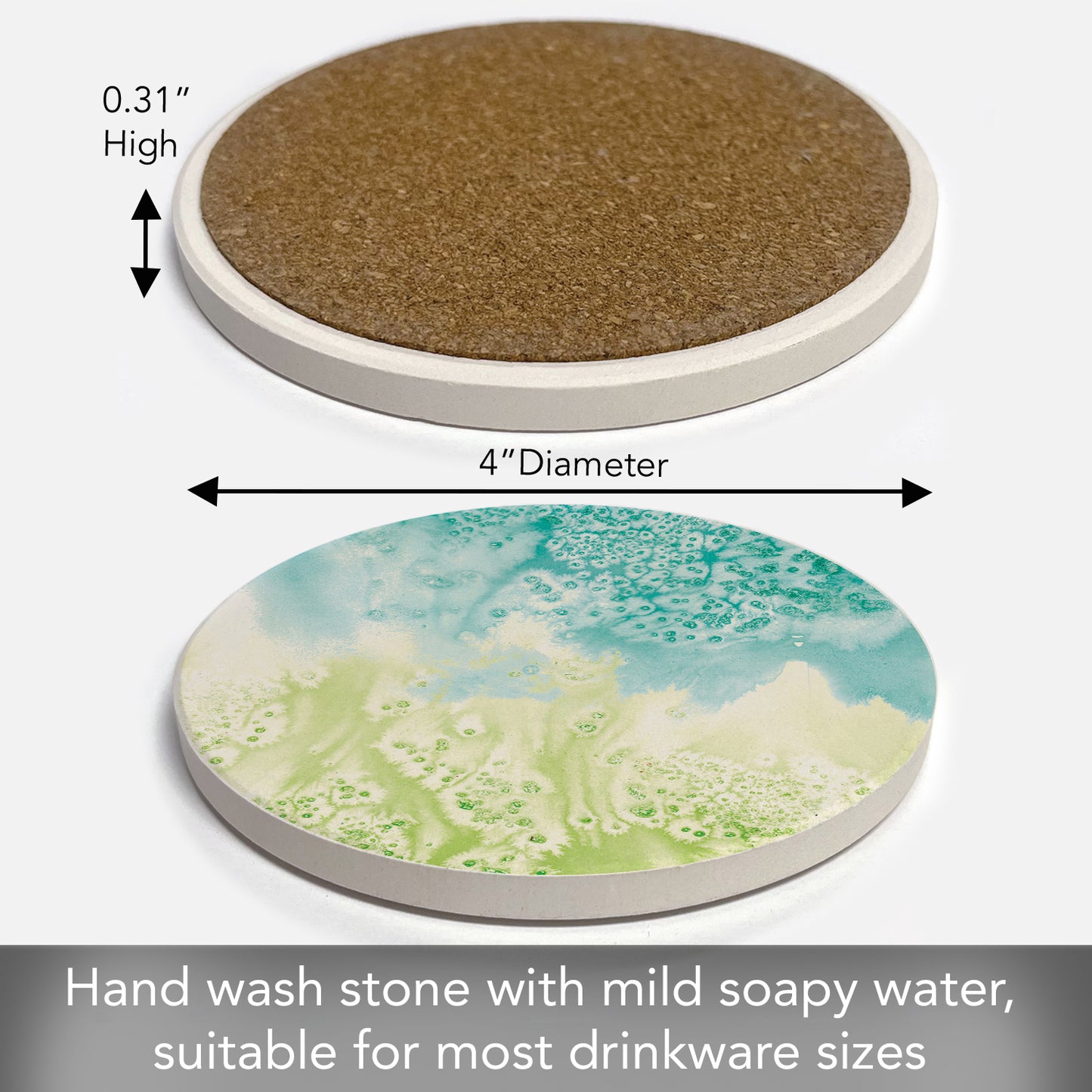 Thirstystone Salty Waves Round Absorbent Stone Coaster with Protective Cork Backing Manufactured in The USA 4" Diameter